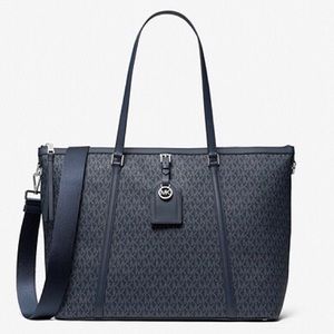 NWT MICHAEL MICHAEL KORS Heritage MK Monogram Large Logo Admiral Blue Tote Bag